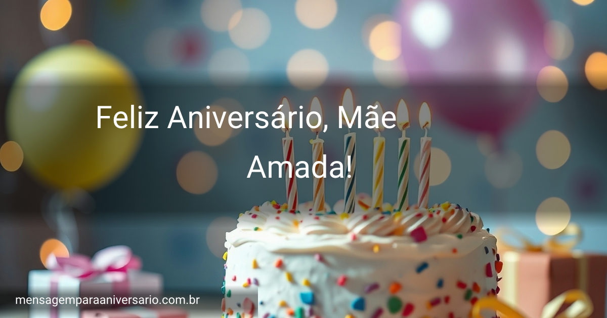 Cena festiva de aniversário com bolo colorido, velas acesas, balões, confetes e luzes desfocadas