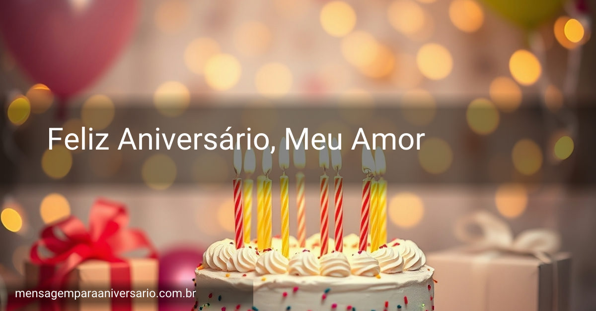 Uma cena festiva de aniversário com bolo, velas, balões, confetes e luzes em bokeh.
