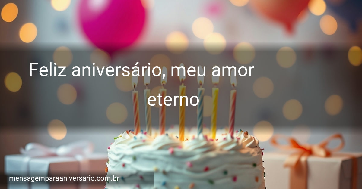 Uma cena festiva de aniversário com um bolo decorado, velas acesas, balões coloridos e confete espalhado, além de luzes bokeh ao fundo.
