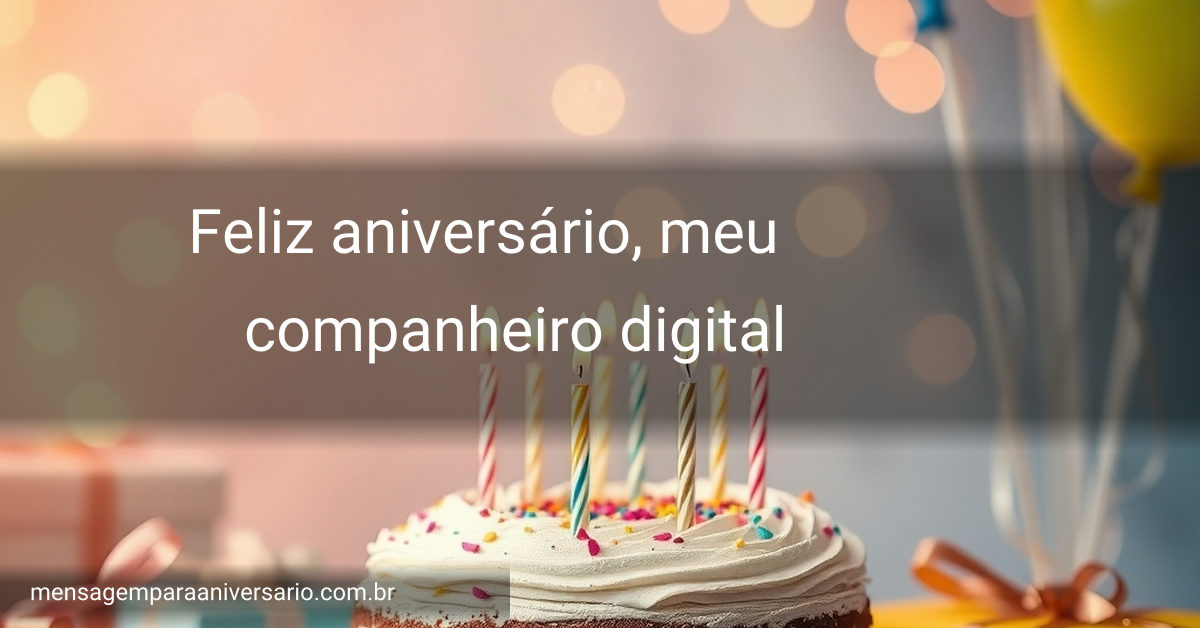 Cena festiva de aniversário com bolo, velas, balões, confete e presentes.