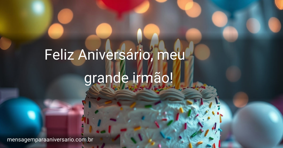 Uma cena festiva de aniversário com um bolo colorido, velas acesas, balões de várias cores, confetes espalhados e luzes bokeh ao fundo.