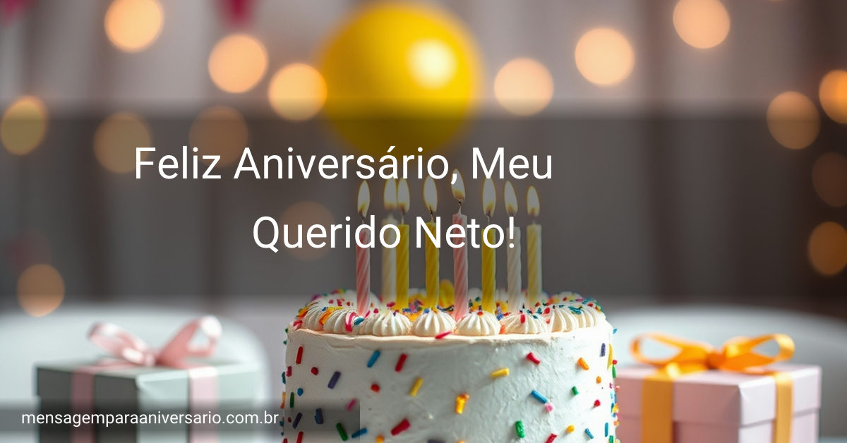 Um bolo de aniversário colorido em uma mesa, com balões e confetes.