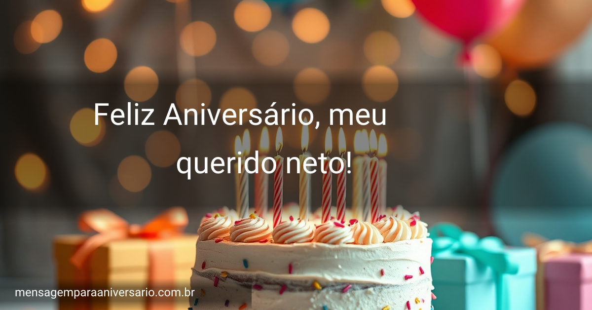 Cena festiva de aniversário com bolo, velas, balões coloridos, confete, presentes e luzes desfocadas.