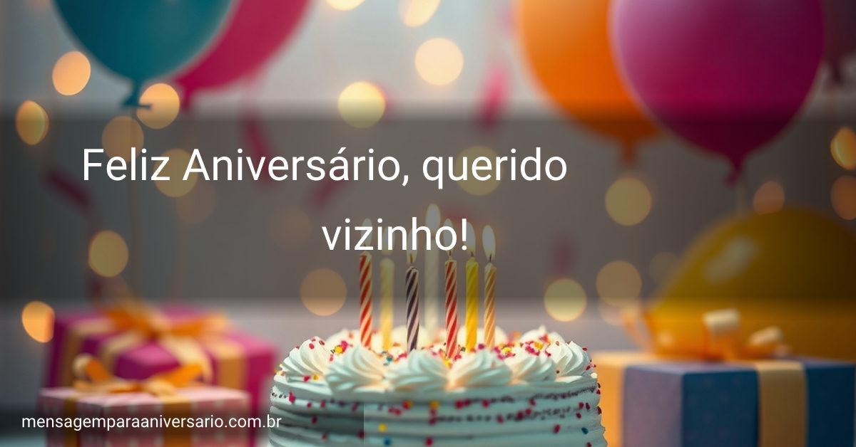 Uma cena festiva de aniversário com bolo, velas coloridas, balões e confete.