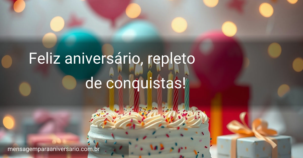 Cena festiva de aniversário com bolo, velas, balões, confete e luzes desfocadas.