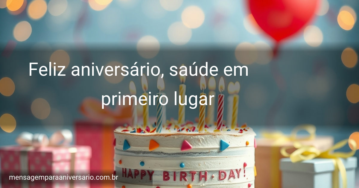 Cena festiva de aniversário com bolo, velas, balões, confete, presentes e luzes bokeh.