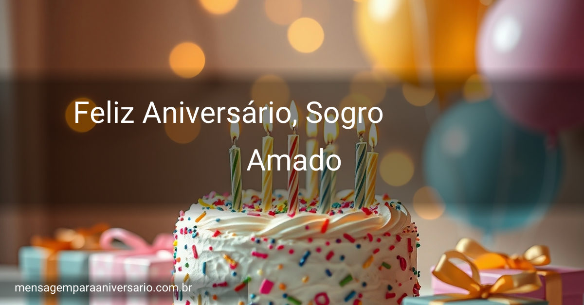 Uma cena festiva de aniversário com bolo colorido, velas acesas, balões coloridos, confete e luzes suaves de fundo.