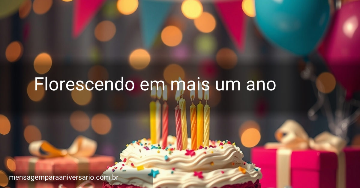 Cenário festivo de aniversário com bolo, velas, balões coloridos e confete, iluminado por luzes suaves.