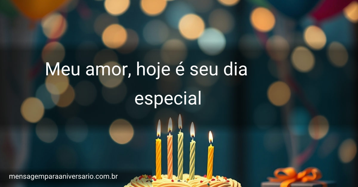 Cena festiva com um bolo de aniversário, velas acesas, balões coloridos, confetes e presentes em uma mesa decorada.