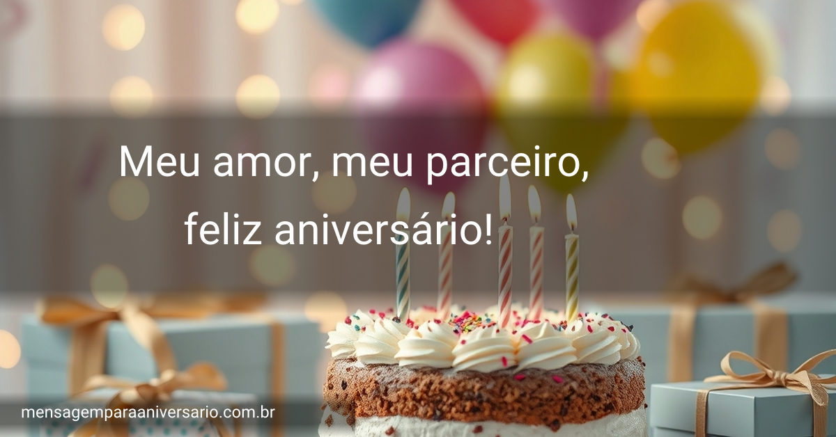 Cena festiva de aniversário com bolo, velas, balões, confetes e presentes.
