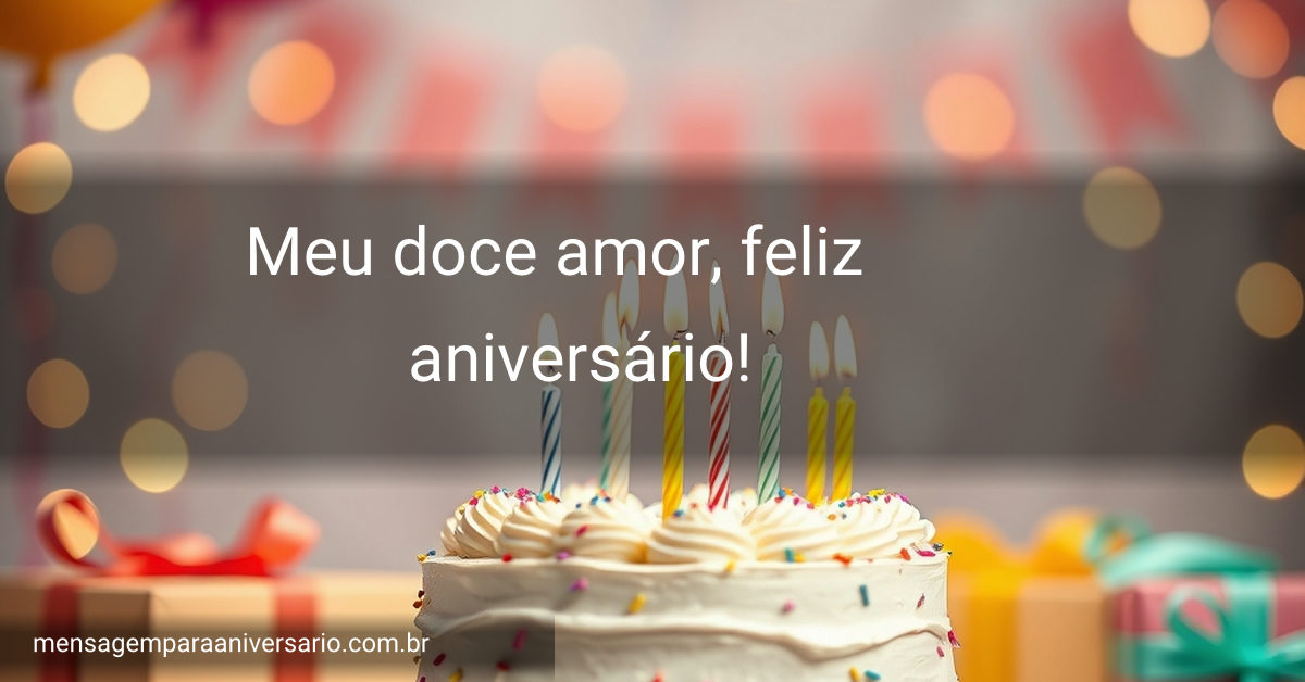 Cena festiva de aniversário com bolo decorado, velas acesas, balões coloridos e confetes, com luzes suaves ao fundo.