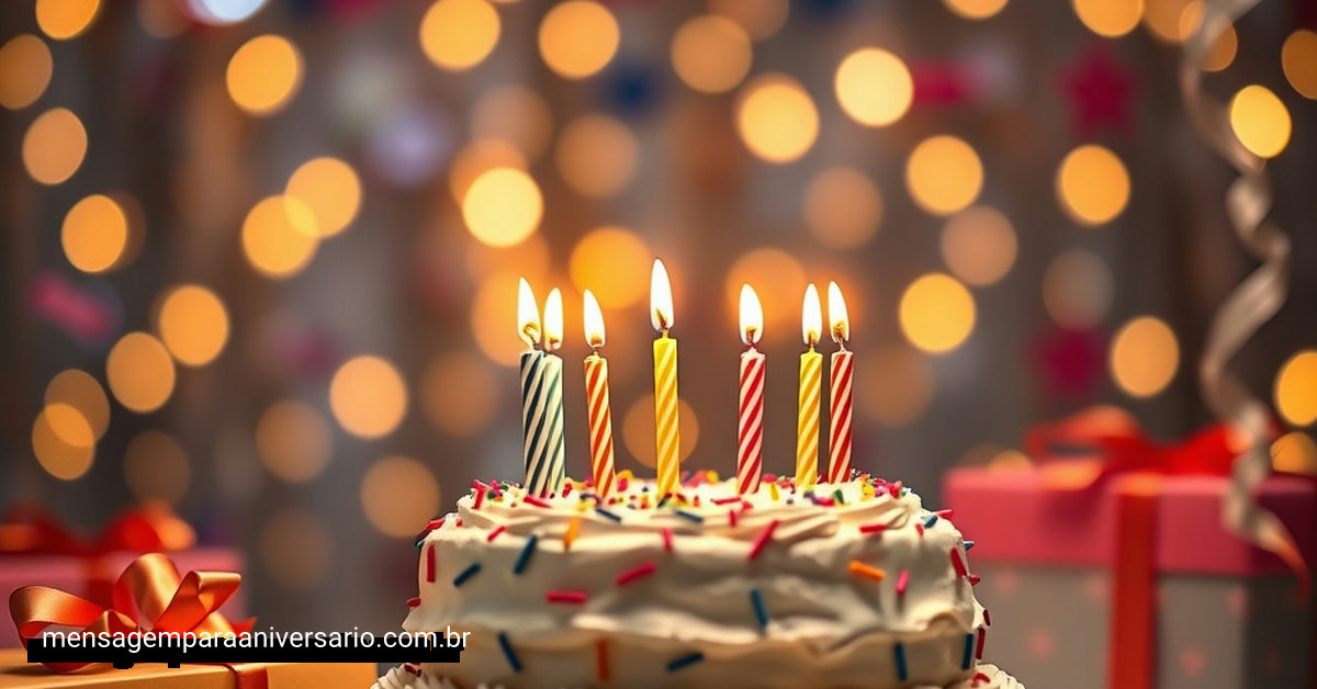 Uma composição festiva de aniversário com um bolo decorado, velas, balões coloridos, confete e presentes, envoltos em uma luz encantadora.