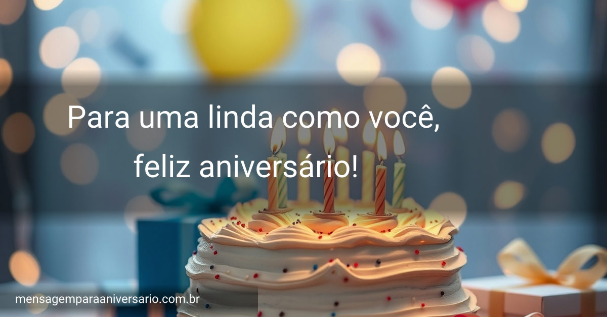 Cena festiva de aniversário com bolo, velas, balões, confetes e presentes.