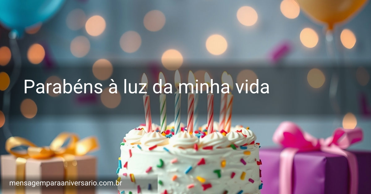 Cena festiva de aniversário com bolo colorido, velas, balões, confete e luzes desfocadas ao fundo.