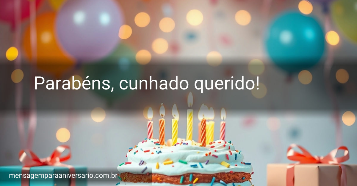 Cena festiva de aniversário com balões coloridos, um bolo com velas, confete e luzes.