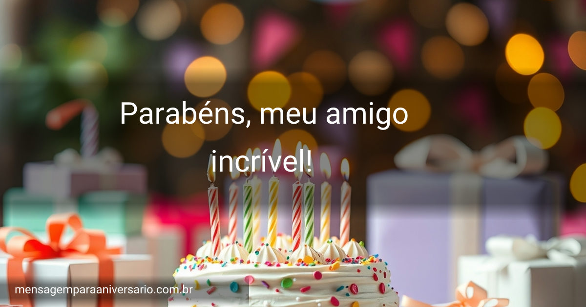 Cena festiva de aniversário com confetes coloridos e presentes embalados.
