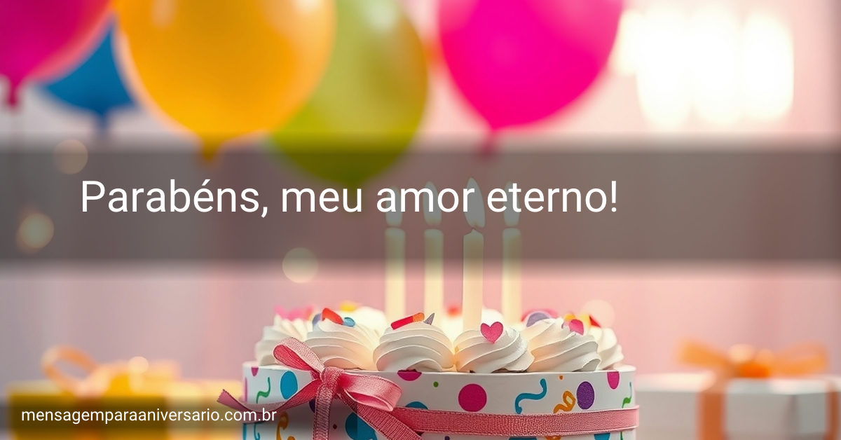 Cena festiva de aniversário com presentes embrulhados, balões coloridos, um bolo brilhante com velas e confetes reluzentes.