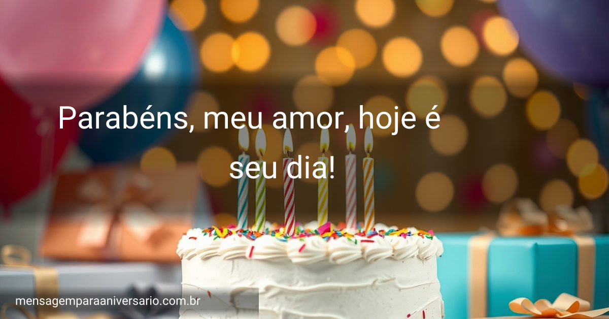 Cena festiva de aniversário com bolo, velas, balões, confetes, presentes e luzes bokeh.