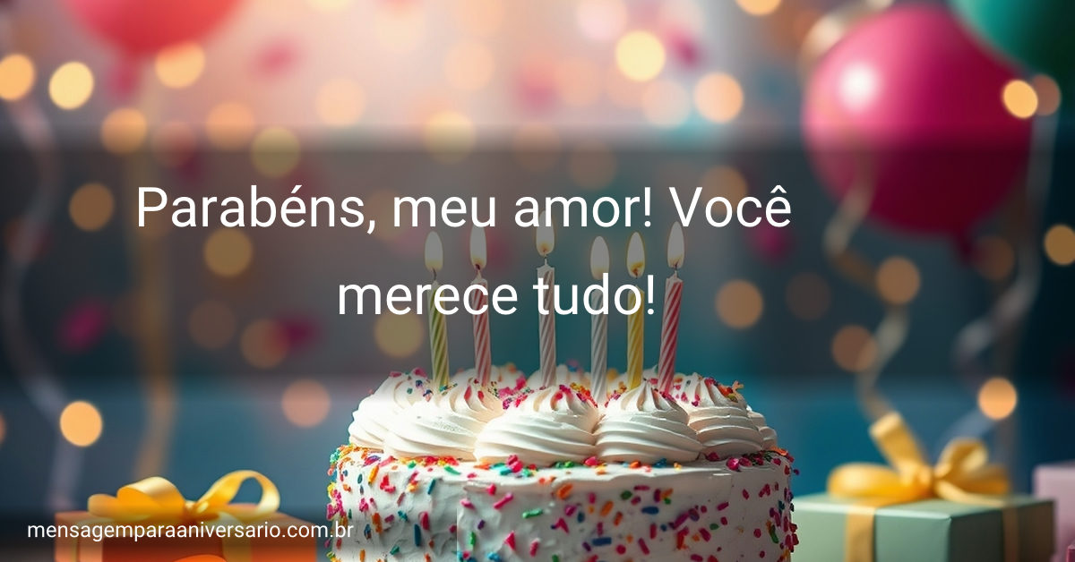 Cena vibrante de celebração de aniversário com um bolo decorado cercado por balões coloridos, confete e luzes cintilantes.