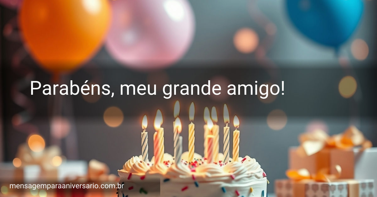 Uma cena festiva de aniversário com bolo, velas, balões, confetes, presentes e luzes bokeh.