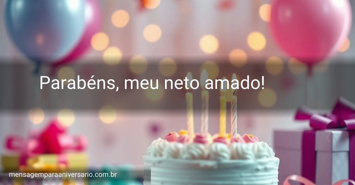 Cena de festa de aniversário com balões, bolo, presentes e confete.