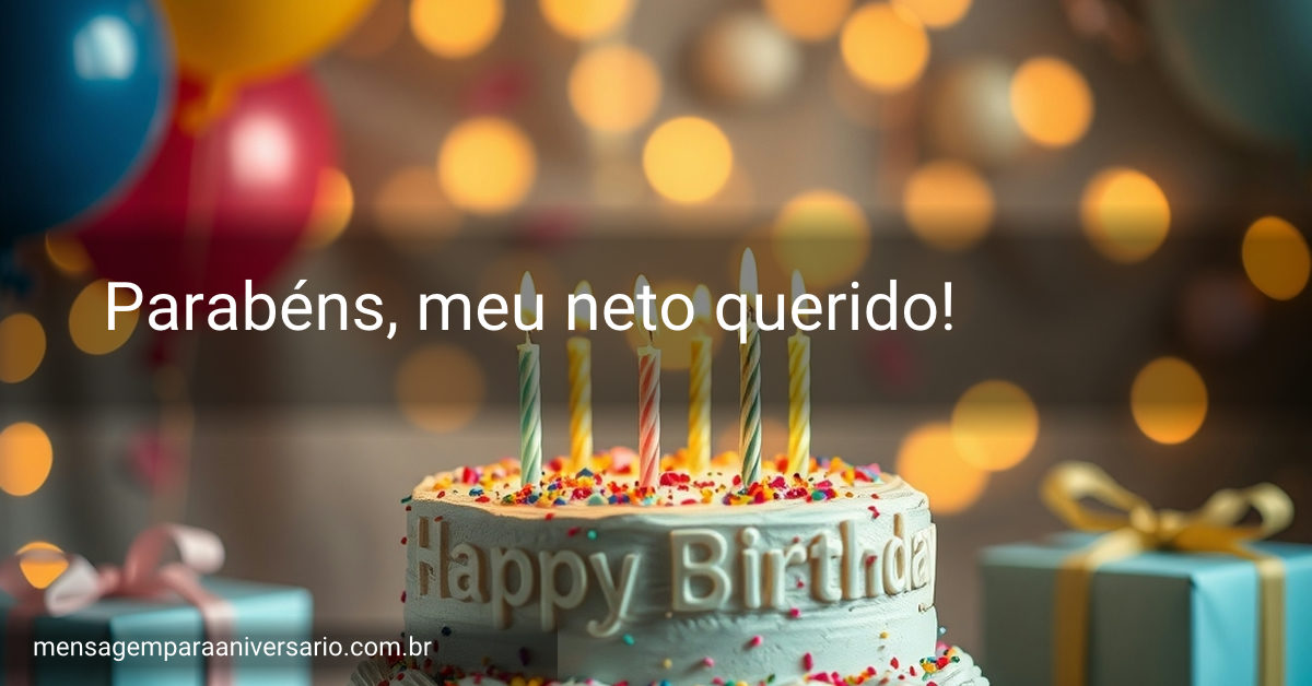 Cena festiva com bolo decorado, velas, balões coloridos e confetes.