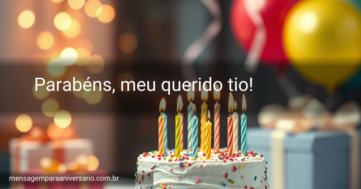Uma cena festiva de aniversário com bolo, velas, balões, confete e luzes desfocadas.
