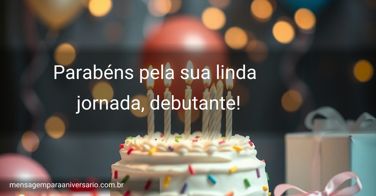 Cena festiva de aniversário com bolo, velas, balões, confetes e presentes.