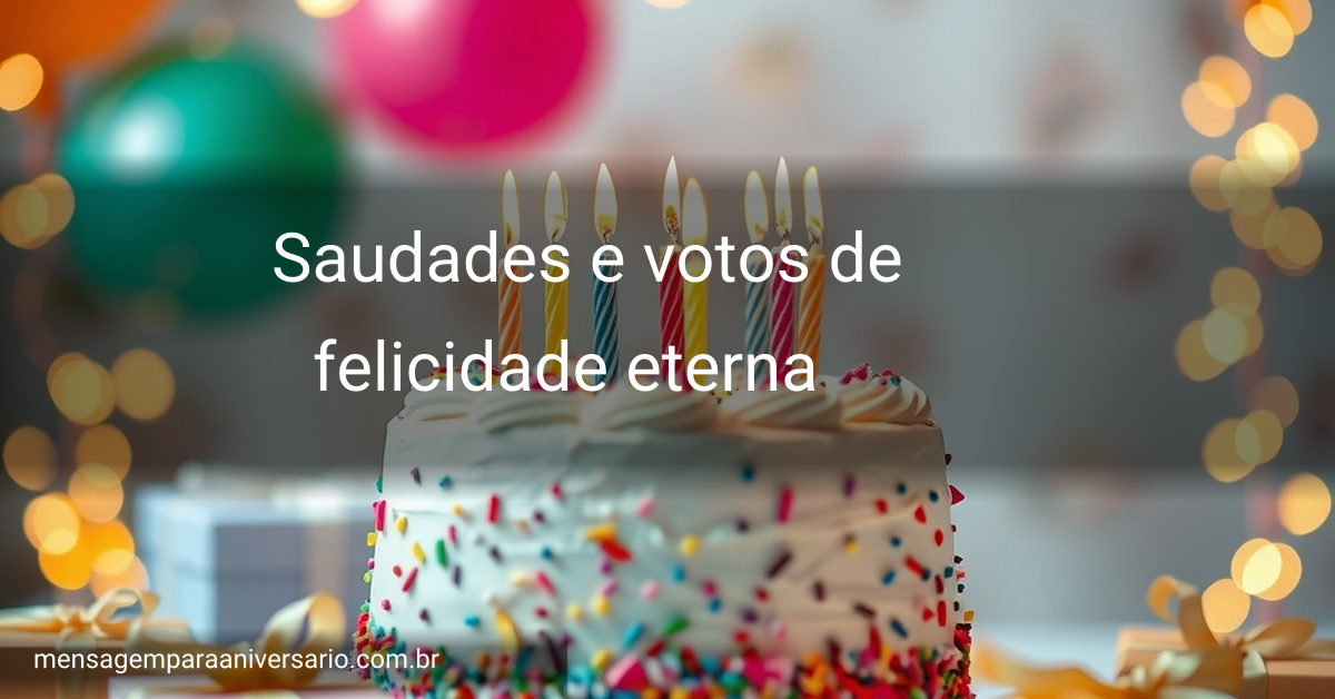 Um cenário de festa de aniversário, com um bolo decorado, velas acesas, balões flutuantes e presentes coloridos em uma mesa, iluminada com luzes suaves.