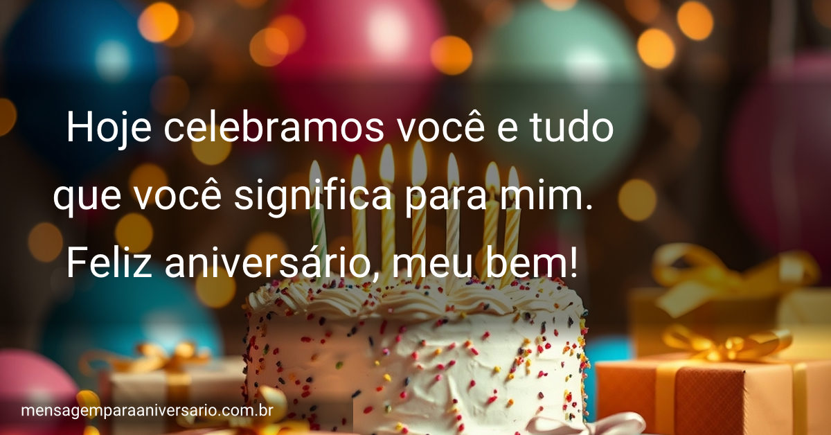 Cena festiva de aniversário com bolo, velas, balões, confetes e presentes.