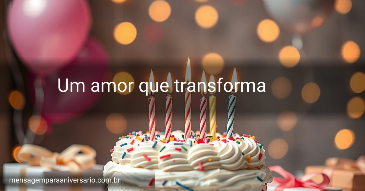Uma mesa decorada para aniversário com bolo, velas, balões coloridos, presentes e luzes nas últimas bordas.