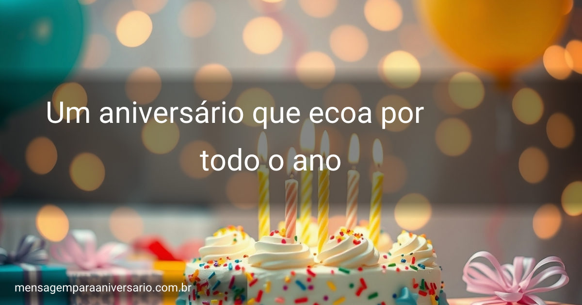 Uma cena festiva de aniversário com um bolo lindamente decorado, balões coloridos e luzes brilhantes, sem pessoas.
