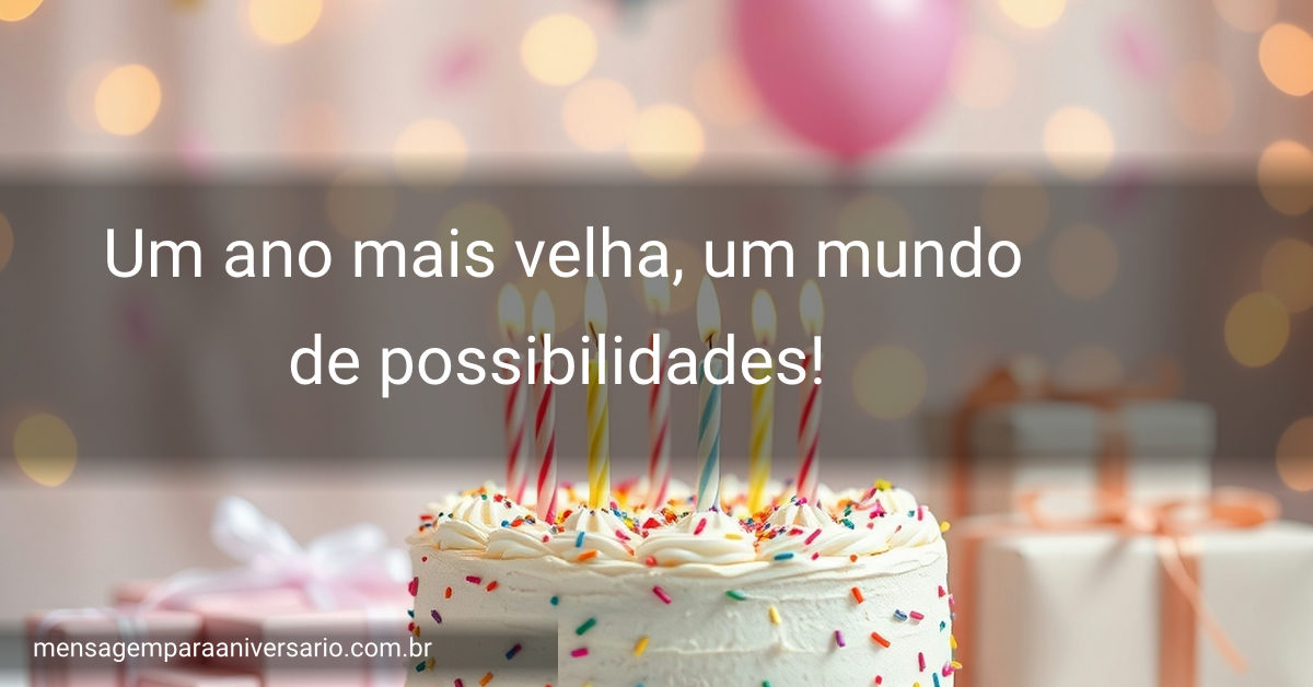 Uma cena festiva de aniversário com bolo decorado, velas, balões brilhantes, confetes coloridos e presentes empilhados.