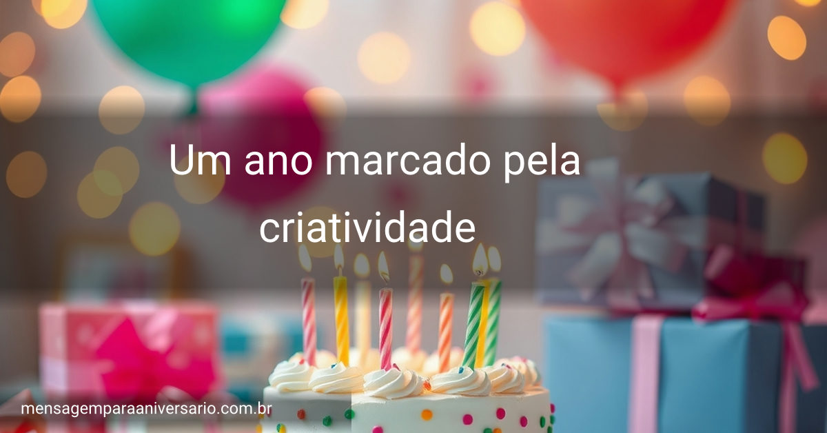 Uma cena de aniversário vibrante, com presentes e luzes, transmitindo alegria e criatividade.
