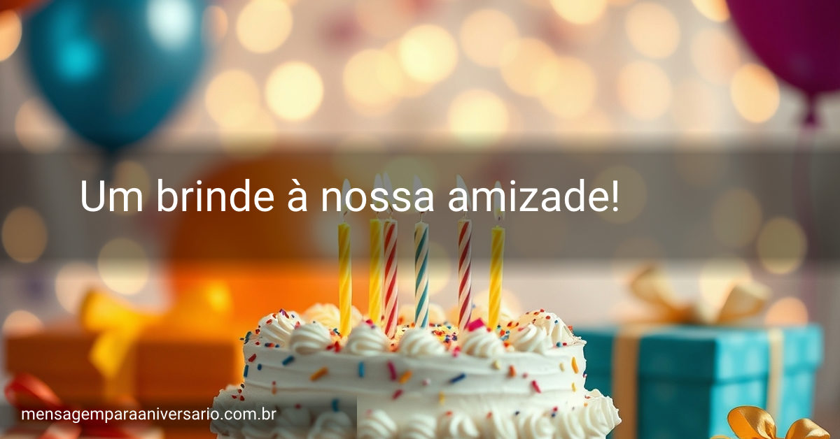 Cena festiva de aniversário com bolo, velas acesas, balões coloridos, confete e presentes decorativos.