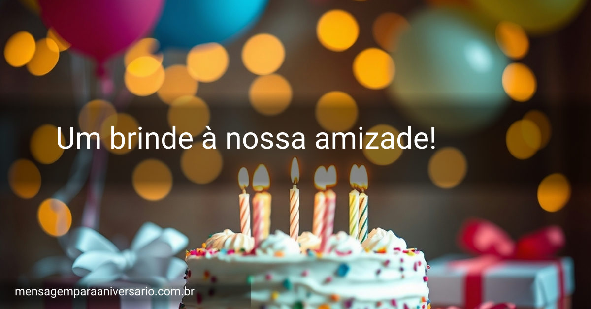 Cena festiva de aniversário com bolo, velas, balões, confete e presentes.