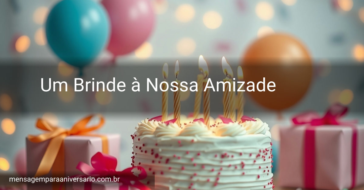 Cena festiva de aniversário com bolo, velas, balões coloridos, confete e presentes.