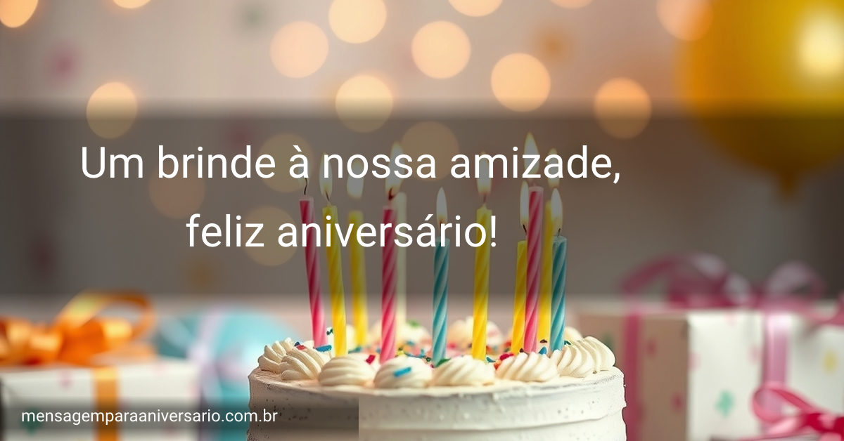 Cena festiva de aniversário com um bolo de baunilha, velas coloridas, serpentinas, presentes e luzes suaves.