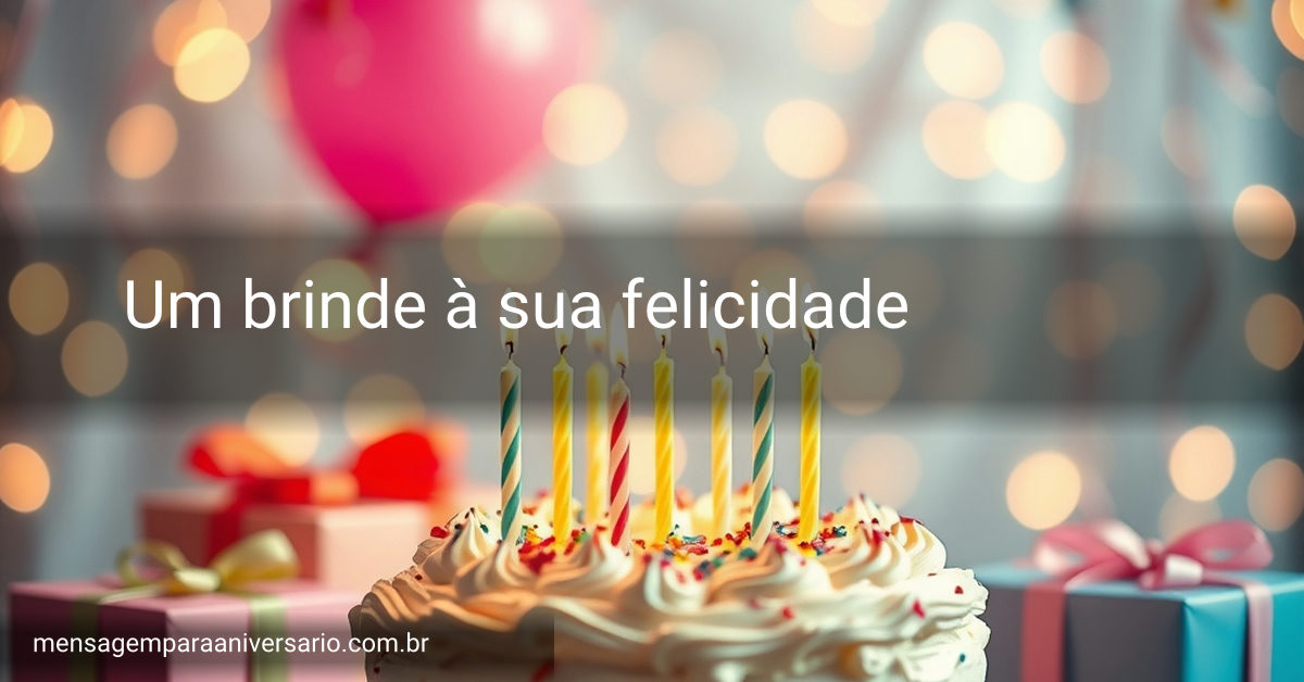 Uma cena festiva incluindo bolo de aniversário, velas, balões, confete, presentes e luzes desfocadas ao fundo.