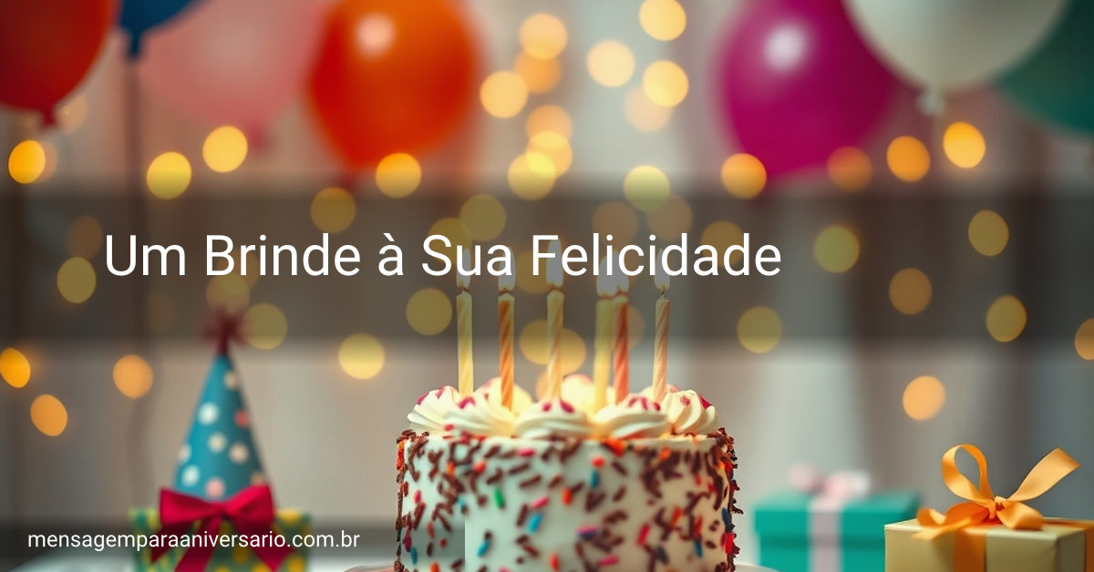 Cena vibrante de celebração de aniversário com uma mesa decorada, bolo, chapéus de festa, balões e luzes cintilantes.