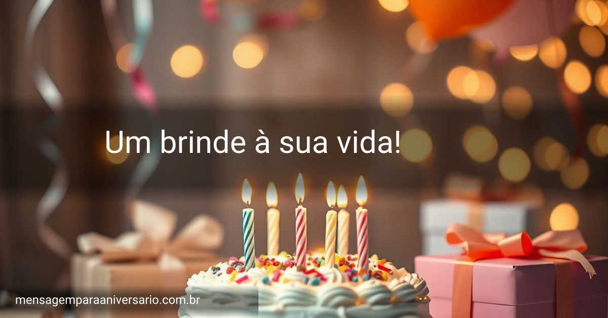 Cena festiva de aniversário com bolo, velas, balões e confetes.