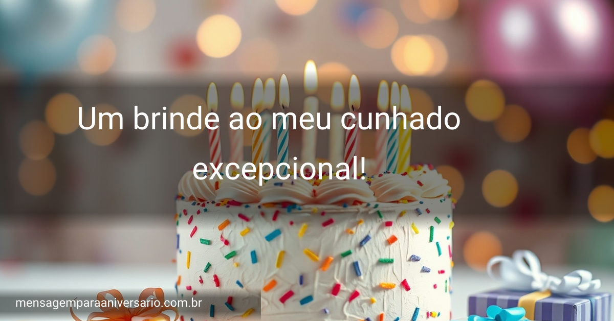 Mesa com bolo de aniversário colorido, balões, presentes e confetes.
