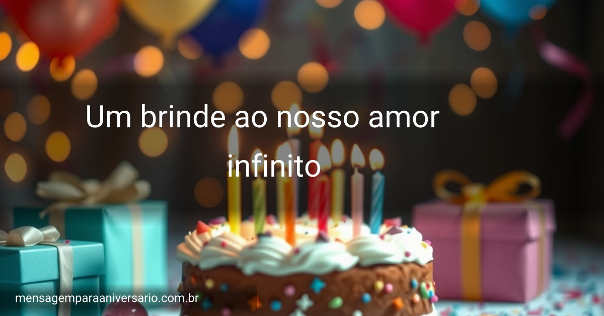 Cena festiva de aniversário com bolo, velas, balões, confete e presentes, em um ambiente iluminado.