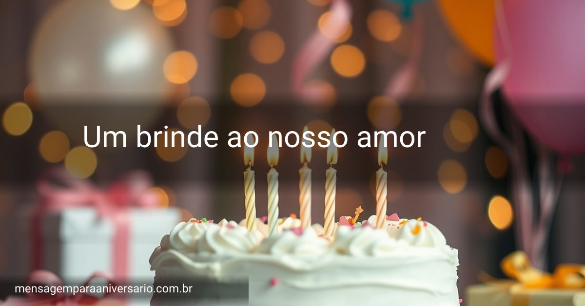 Uma celebração de aniversário vibrante com um bolo de casamento, balões coloridos, velas, confete e luzes brilhantes.
