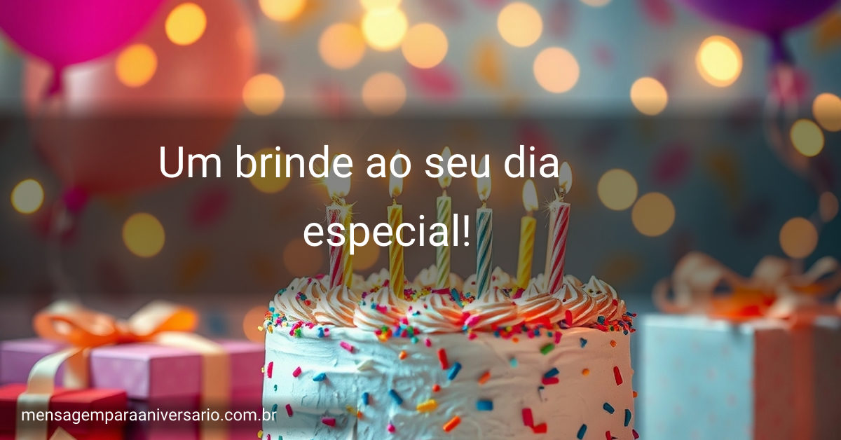 Uma cena vibrante de celebração de aniversário com um bolo impressionante, velas brilhantes, confetes coloridos, balões e luzes cintilantes.