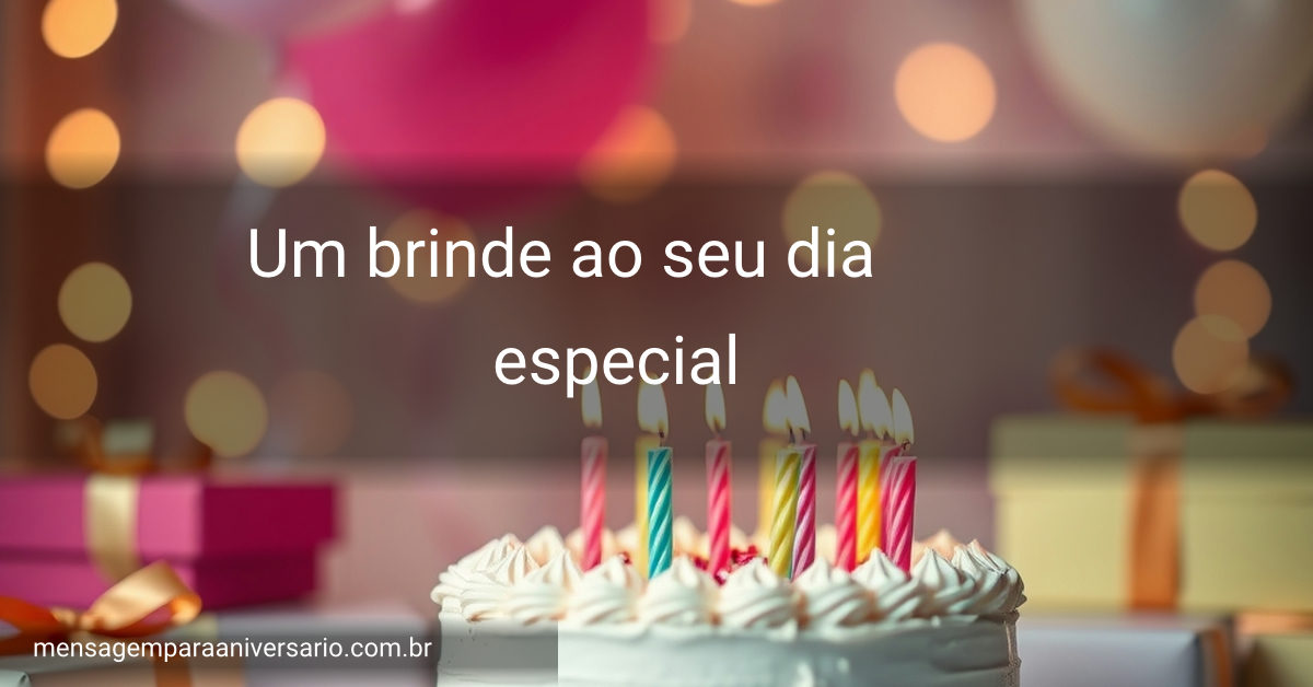 Cena festiva de aniversário com bolo, velas, balões, confete e presentes.