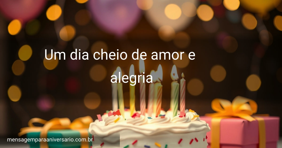 Um ambiente festivo com balões coloridos, um bolo de aniversário e confete espalhado.