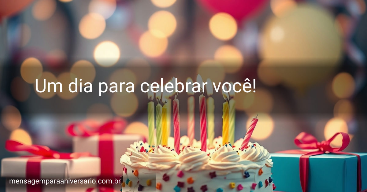 Uma mesa decorada com um bolo de aniversário, velas acesas, balões coloridos, confete espalhado e presentes embrulhados.