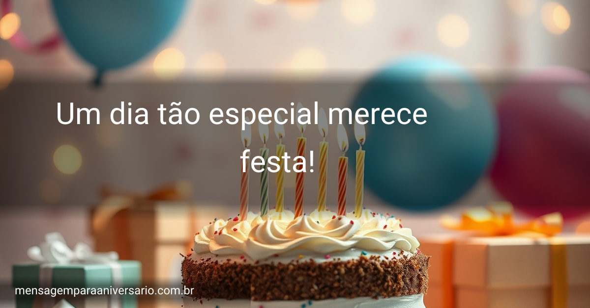 Uma cena festiva de aniversário com bolo, velas, balões e confetes, criando um ambiente alegre.