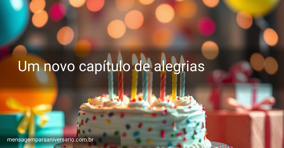 Uma cena de festa de aniversário com um bolo vibrante, velas acesas, balões coloridos, confetes festivos e luzes bokeh sonhadoras.